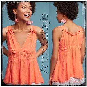 Anthropologie Maeve Bretta Ruffle Coral Sleeveless Top NWT